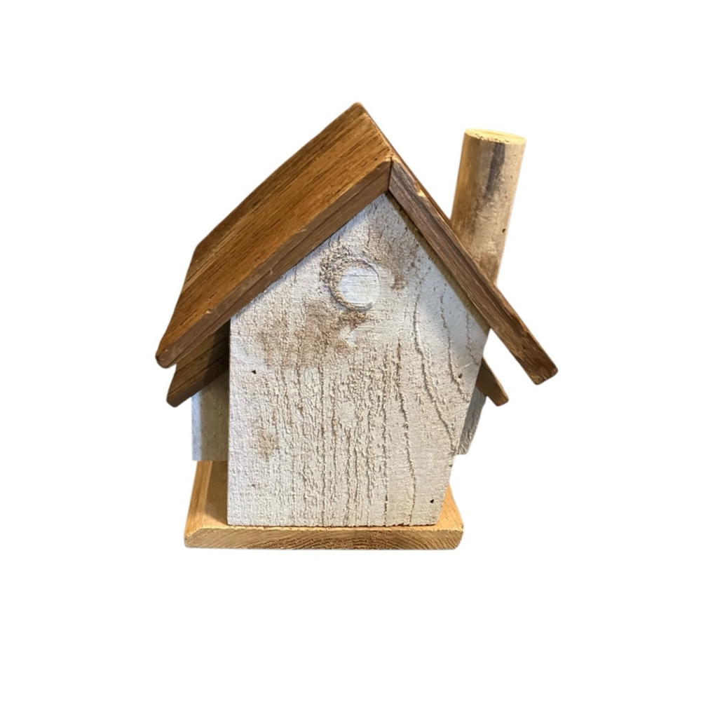 Handcrafted Wood Birdhouse - White & Brown Rustic House. 11x10 inches - Picture 6 of 8
